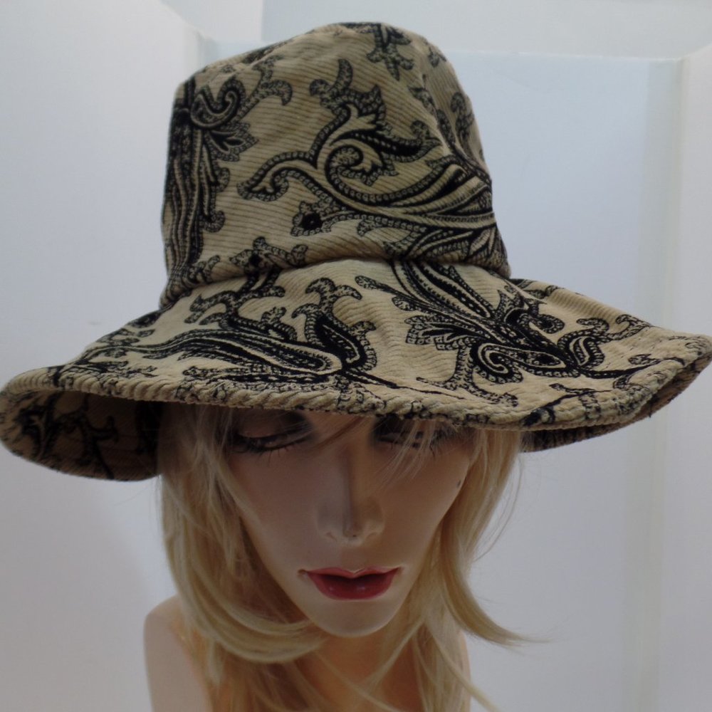 Daniele Meucci Made in Florence Italy Corduroy Hat Paisley Print Black & Tan 8.5